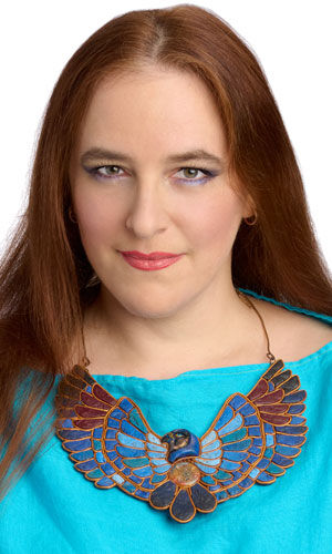 Model wearing a necklace made with polymer clay